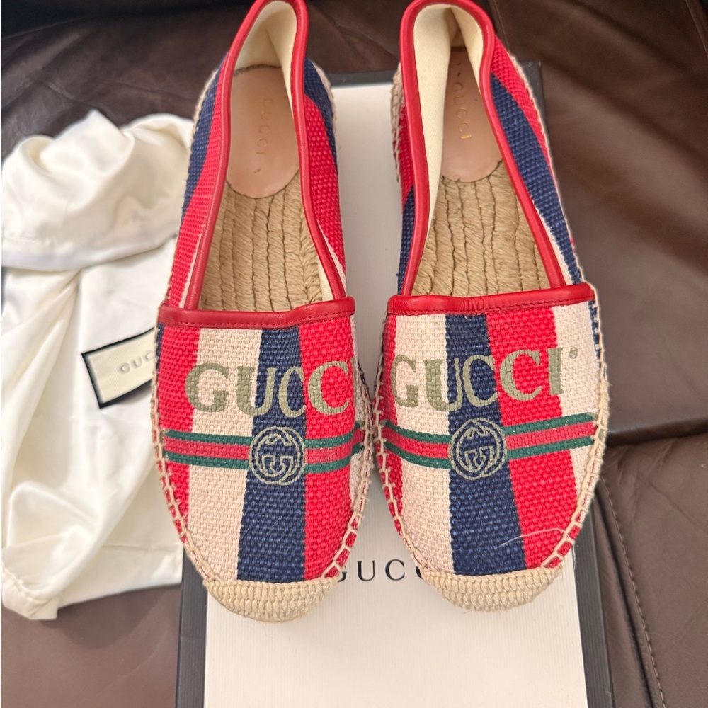 Gucci Red and Blue Espadrille Flats